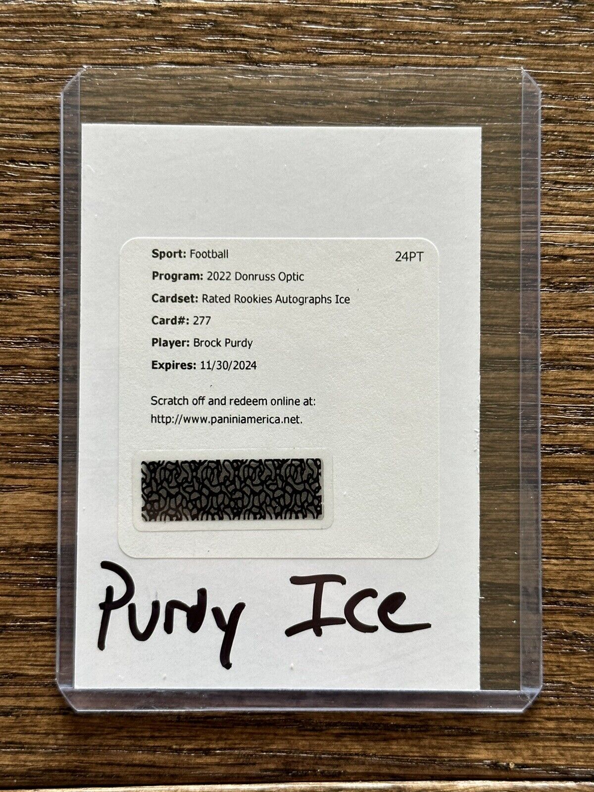 2022 Donruss Optic BROCK PURDY Rated Rookie Blue Cracked Ice Auto /15 Redemption