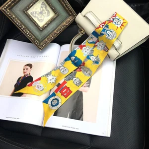 Sally Mulberry Twill Silk Scarf Ribbon Aliens Print Slim Headband Necktie 85*5cm - Picture 1 of 44