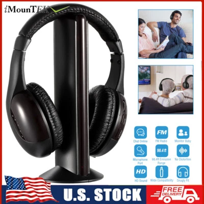 IMOUNTEK 5 in 1 Over-Ear Wireless Headphones Headsets Mic for PC TV CD MP3 MP4 Cordless