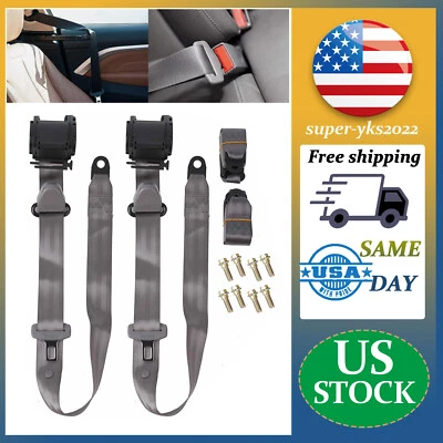 2Set Retractable 3 Point Safety Seat Belt Straps Car Vehicle Adjustable Belt Set - Image 1 of 4