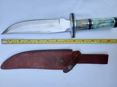 12-1/4" CHIPAWAY CUTLERY BLUE COLORED BONE HANDLE 7-1/4" 440HC BLADE +SHEATH  - Image 1 of 4