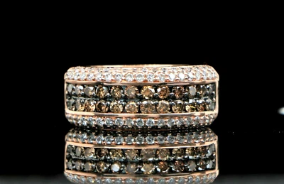 $3,850 EFFY BH Espresso 14K Rose Gold Pave Cognac White Diamond Wide Ring Band  - Image 1 of 4