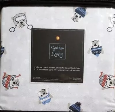 Juego de sábanas Cynthia Rowley Bulldogs Franceses en Sombreros de Invierno Ajuste Extra Profundo - Completo Foto 1 de 2
