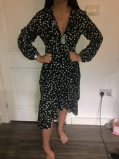 lipsy polka dot frill wrap dress