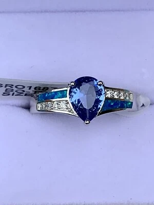 Novo anel de prata esterlina 0,925 tanzanita, CZ e opala de fogo azul, tamanho 9 - Imagem 1 de 4