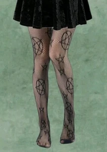 Nuevo DOS PARES Medias Góticas Negras Pentagrama Estampado Red TALLA PLUS XL/2XL - Imagen 1 de 9