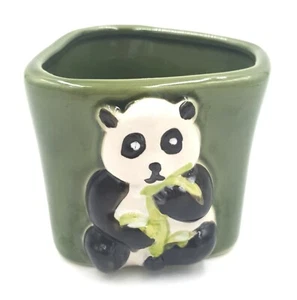 Panda Bear Small Succulent Mini Planter Pot Bamboo Embossed 3" T - Picture 1 of 6