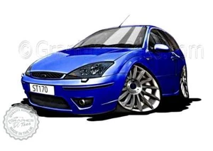 MK1 Ford Focus ST170 Blue Car Cartoon Caricature A4 Print Personalised Gift - Foto 1 di 1