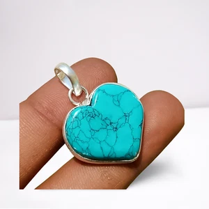 Buy Turquoise Gemstone Heart Pendant 925 Sterling Silver Plated Jewelry 1.5"In - Picture 1 of 5