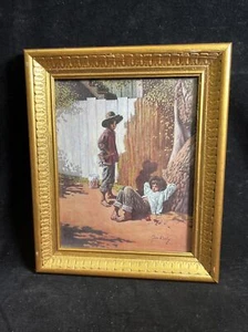 De colección Huckleberry Finn Tom Sawyer Jim Daly estampado en marco de madera en tono dorado - Imagen 1 de 5