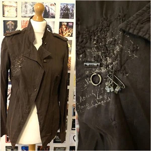Vintage 90's Y2K French archive asymmetric shirt/ jacket brown straps safety pin - Picture 1 of 14