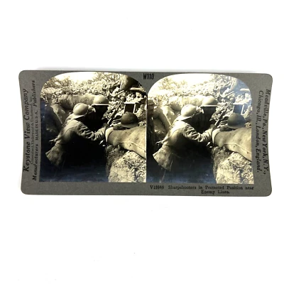 Fotos antiguas de la Primera Guerra Mundial Keystone View Co francotiradores cerca de líneas enemigas V18846 Foto 1 de 4