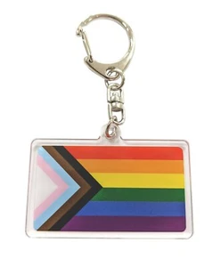 Progress Pride Flag LGBTQ POC Transgender Flag - 2 inch Acrylic Keychain - Picture 1 of 3