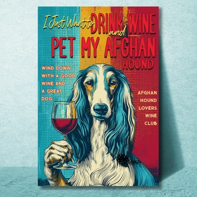 Afghan Hound Wine Magnet 4x6 size dog bar funny handmade retro comic style gift - Image 1 of 4