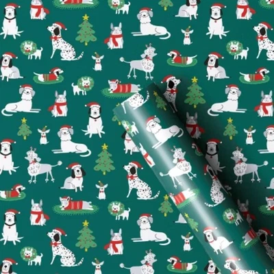 Envoltura de rollo de Navidad de 30" 50 pies cuadrados para perros ilustrados en verde - Wondershop Foto 1 de 3