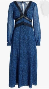TOPSHOP BLUE FLORAL MAXI BUTTON FRONT LONG SLEEVE DRESSY DRESS SIZE 8 NWOT - Picture 1 of 6