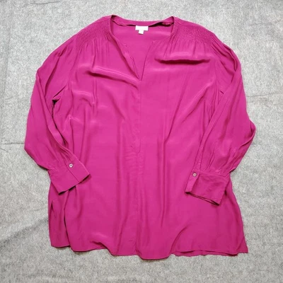 J. Jill Top Womens 2X Popover Satin Notched V-Neck Tunic Casual Comfort Pink - Image 1 of 4