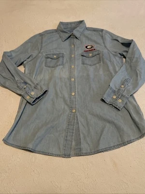 Camisa Antigua Chambray Mujer Grande Azul Denim Con Botones Manga Larga Foto 1 de 4