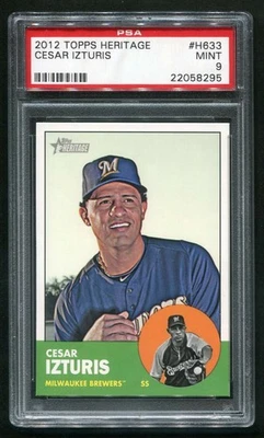 2012 Topps Heritage High Number #H633 Cesar Izturis PSA 9 Pop 5 Higher 1 - Image 1 of 3