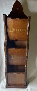 Vintage Wooden Mail Organizer Letters Bills Misc Wall Hanging Mount 22” - Picture 1 of 22