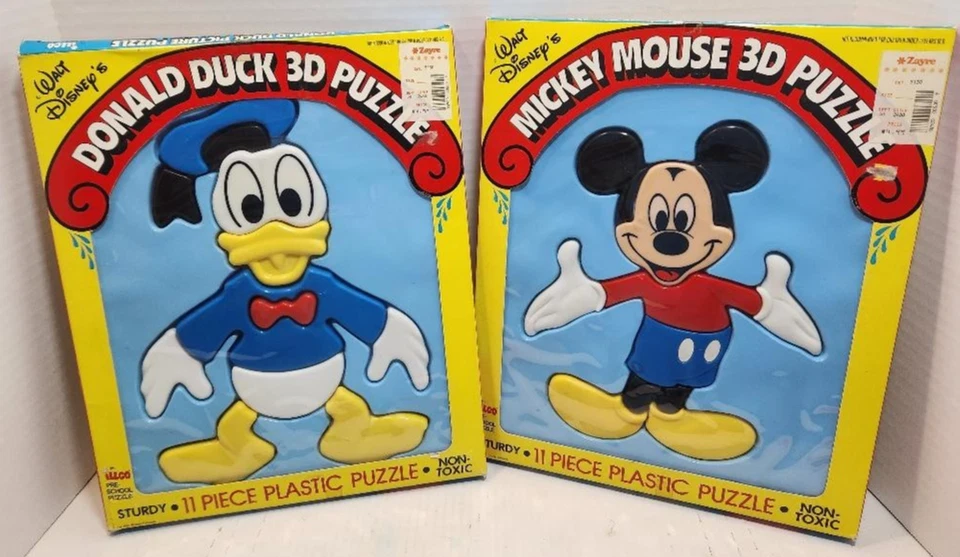 Lot of 2 VINTAGE ILLCO PRE-SCHOOL WALT DISNEY 3-D PLASTIC PUZZLE'S Original Pkg - Image 1 of 4