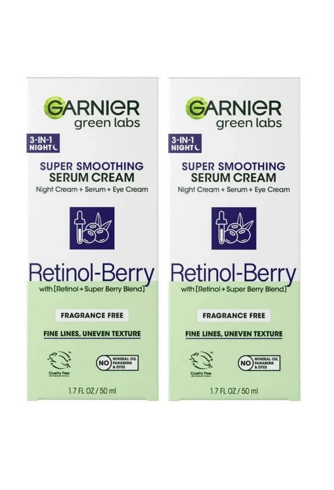 2 GARNIER Green Labs Retinol Berry Super Smoothing Serum Cream 3 in 1 Night - Image 1 of 1