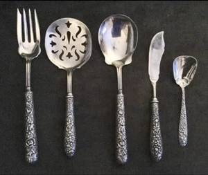 Antique Sterling "Repousse" 1930's GH French Floral Serving Set - Picture 1 of 9