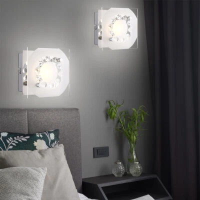 Lampada Parete da Camera Letto Cristalli Vetro Argento Chiaro LED 2er - Immagine 1 di 4