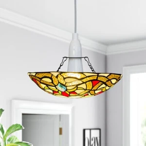 Retro Tiffany style Pendant Lamp 12 inch Multicolor Stained Glass Shade Handmade - Picture 1 of 11