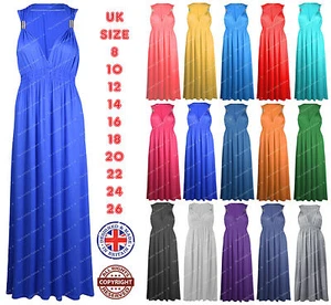 New Womens Maxi Dress Ladies Plus Size Stretch Flared Spring Coil Long Maxi - Picture 1 of 37