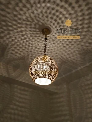 Moroccan Ceiling Brass Chandelier Hanging Lamp Pendant Light Vintage Antique Vtg - Image 1 of 4