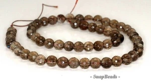 7MM SMOKY QUARTZ GEMSTONE GRADE AA FACETED ROUND LOOSE BEADS 7.5inch - Picture 1 of 3