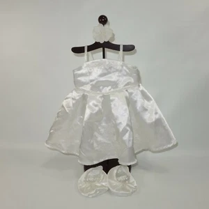 Build A Bear Boda Blanco Vestido de Novia Brillante Satén Conjunto Zapatos Lazo - Imagen 1 de 9