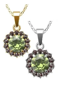 Anhänger grüner Strahl mit natürlichen Granaten und Moldavit Gelbgold und Silber - Bild 1 von 9