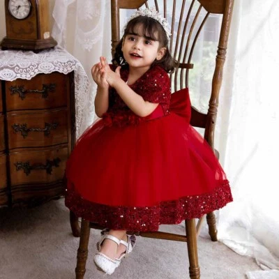 Toddler Flower Girl Birthday Wedding Bridesmaid Kids Sequin Formal Gown Dresses - Image 1 of 4