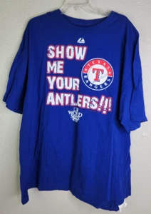Texas Rangers World Series 2010 Majestic 2XL T Shirt Blue Show Me Your Antlers - Picture 1 of 12