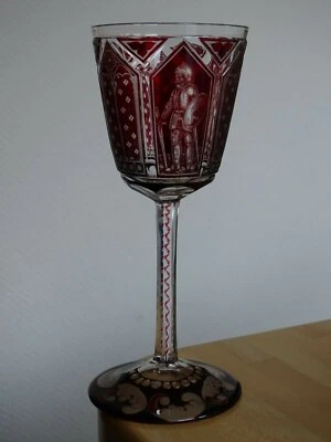 OLD  WINE GLASS  CRYSTAL COLORED BOHEMIAN RED RUBIS KNIGHT  - Image 1 of 4