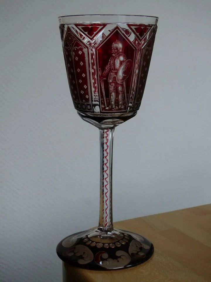 OLD  WINE GLASS  CRYSTAL COLORED BOHEMIAN RED RUBIS KNIGHT  - Image 1 of 4