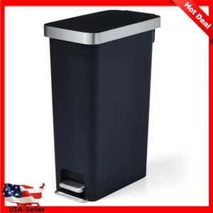 Rectangular Plastic Garbage Slim Step Trash Can Wastebaskets Kitchen 10.5 Gal - Picture 1 of 16
