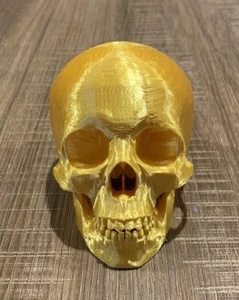 3D Printed Silk Gold Human Skull - Picture 1 of 6