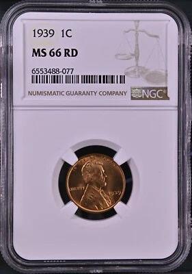 1939 1C RD Lincoln Wheat One Cent NGC MS66RD  6553488-077 - Image 1 of 2