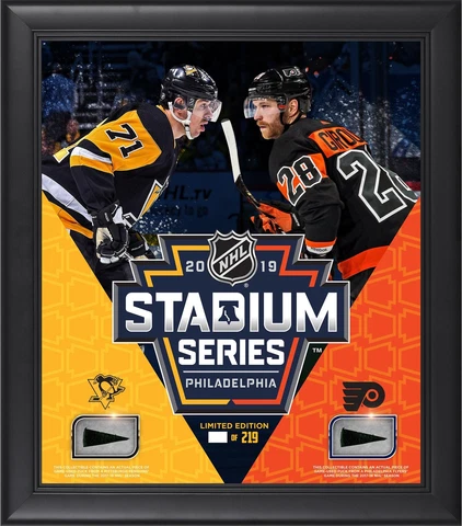 2019 Stadium Series Penguins vs Flyers Framed 15x17 Collage & Pieces of GU Puck Cover
