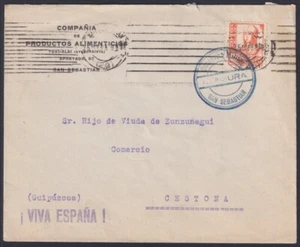 F-EX45282 ESPAÑA 1938 CUBIERTA GUERRA CIVIL CENSURA SAN SEBASTIÁN A CESTONA. - Imagen 1 de 2