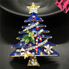 New Blue Enamel Cute Christmas Tree Crystal Betsey Johnson Charm Brooch Pin