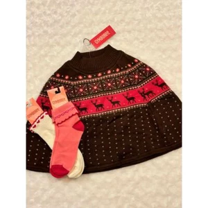 NWT Gymboree Tyrolean Lure Brown & Pink Poncho Sweater 5/6 & 2 socks LOT 5 6 - Picture 1 of 15