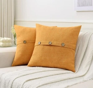 Ikuoic Linen Orange Button Pillow Covers 16×16 2 Pcs - Picture 1 of 4