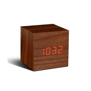 Gingko Cube Walnut Wood Effect Sound Activated Red LED Small Click Alarm Clock - Picture 1 of 1