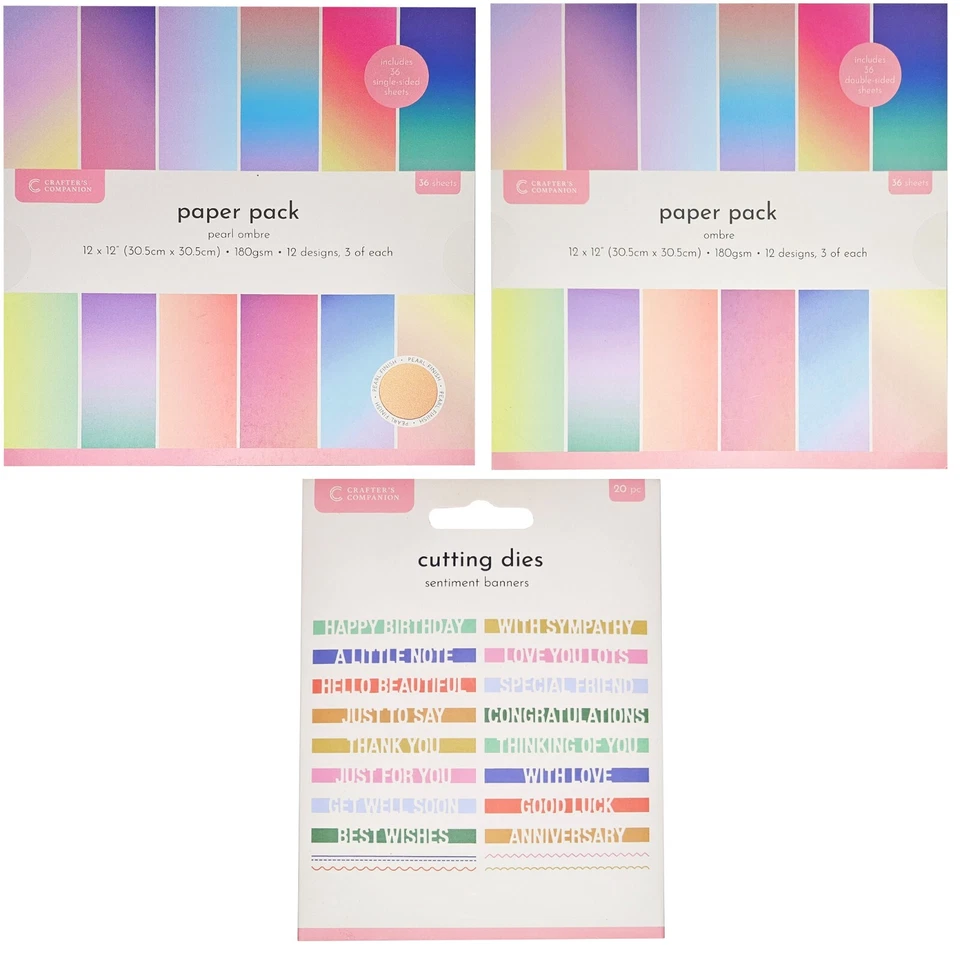 Crafters Companion - Ombre 12" x 12" Paper Pads or Sentiment Banners Metal Die - Image 1 of 1