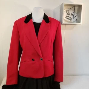 Vintage Pendleton Red Blazer Virgin Wool Classic Black Velvet Collar  Sz 12 - Picture 1 of 16