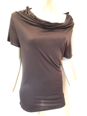 LANVIN Top Gray Stretch Cowl Neck Sleeves Trim Long T-shirt Sz S - Image 1 of 4